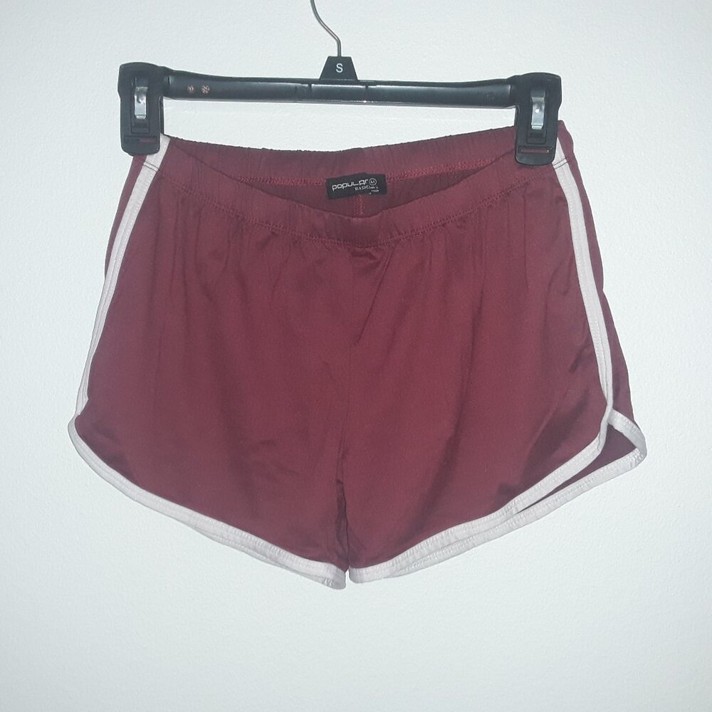 Girls Popular Basics, Med burgundy w/light pink trim running shorts